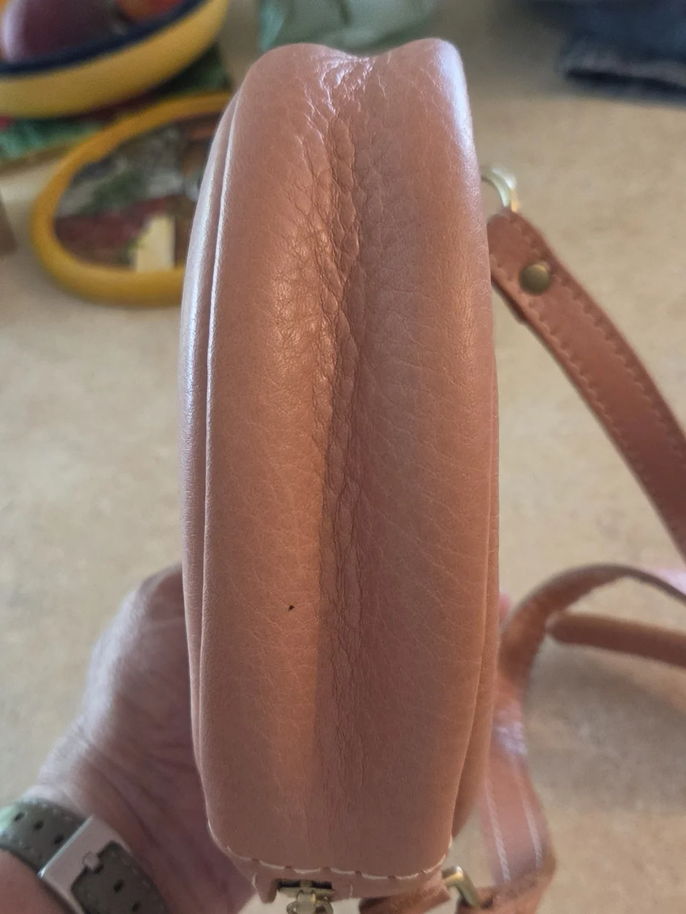 Portland Leather Small Circle Crossbody Bag- Vintage Pink EUC